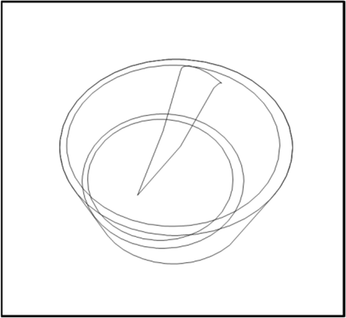 Schema lineare di un cilindro con due cerchi concentrici e una linea diagonale che li interseca