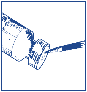 Fiala di medicinale con ago che penetra il tappo di gomma per l