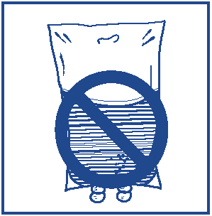 Borsa per infusione con un grande simbolo di divieto sovrapposto in blu scuro