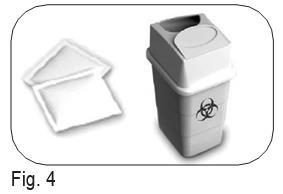 Contenitore per rifiuti sanitari con simbolo di rischio biologico e vaschetta bianca aperta per oggetti appuntiti o taglienti