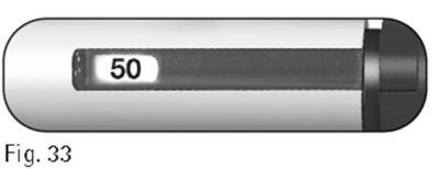 Penna iniettabile con indicatore numerico impostato su 50 unità e corpo argentato con parti nere