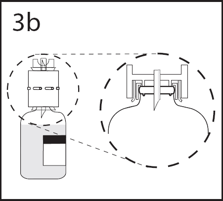 Fiala di vetro con collo e tappo, collegata a un dispositivo di infusione con tubicino trasparente e morsetto di regolazione