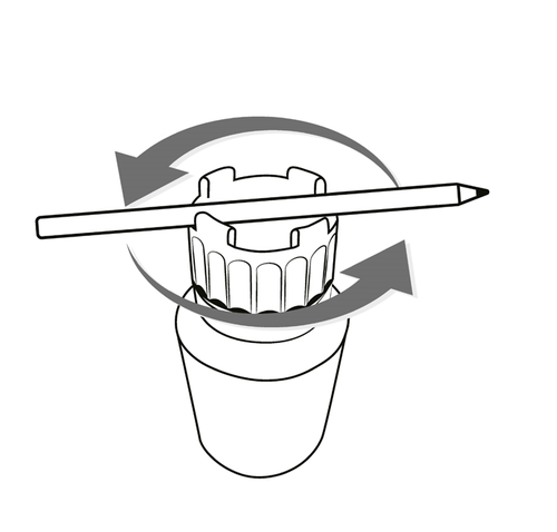 Fiala con tappo grigio e penna che ruota attorno al collo per la preparazione all