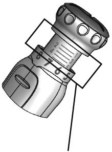 Dispositivo di iniezione automatico con scala graduata da 1 a 7 e indicatore di dose visibile lateralmente