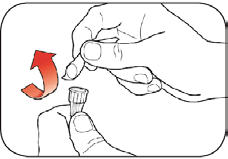 Mano che ruota un cappuccio grigio su un dispositivo medico con una freccia rossa che indica il movimento