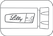 Penna iniettabile Lilly con stantuffo a vista e indicazione numerica 1-10 con logo stilizzato