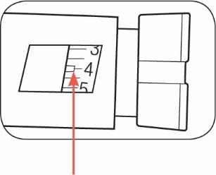 Schema di penna iniettabile con indicatore numerico rosso che punta alla scala graduata da 3 a 5