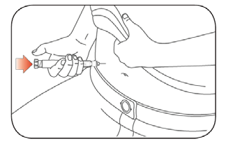 Mano che tiene una siringa con ago che inietta il farmaco nella piega cutanea dell