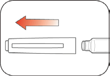 Siringa preriempita con stantuffo retratto e freccia rossa che indica la direzione di spinta