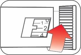 Cartuccia con alette bianche e freccia rossa che indica la direzione di inserimento nella penna erogatrice