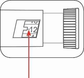 Dispositivo autoiniettante con indicatore numerico che mostra il valore 12 e freccia rossa che indica la scala graduata laterale