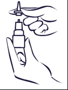 Mano che tiene un dispositivo penna per iniezione con ago esposto e pulsante superiore premuto