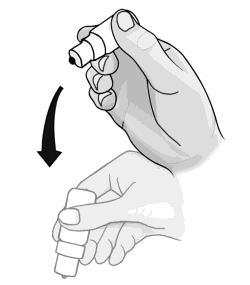 Mano che tiene un autoiniettore con una freccia nera che indica la pressione verso il basso per l