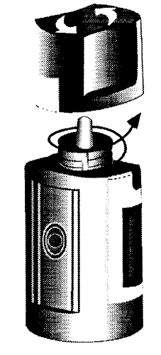 Fiala medicinale con tappo superiore parzialmente avvitato e freccia che indica la direzione di rotazione