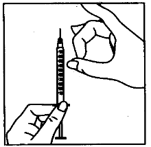 Mano che impugna una siringa con ago rivolto verso l