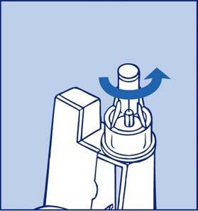 Dispositivo iniettore blu con cartuccia inserita e freccia curva che indica il movimento di rotazione