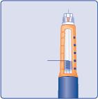 Penna per insulina arancione e nera con indicatore di dose trasparente e ago collegato