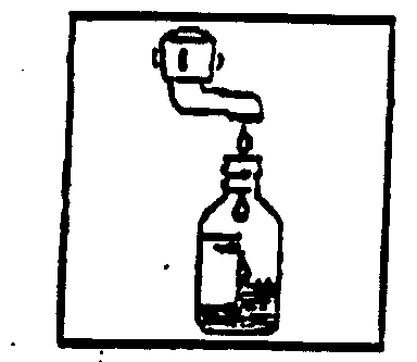 Fiala di vetro con liquido che viene versato da un dispositivo superiore con beccuccio curvo