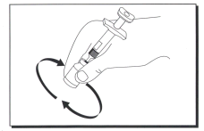 Siringa preriempita con ago inserito nella pelle e freccia curva che indica la rotazione per l
