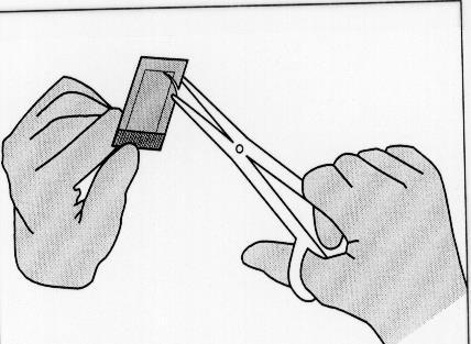 Mani che tengono una pinzetta e un cerotto adesivo trasparente con trama a rete per l