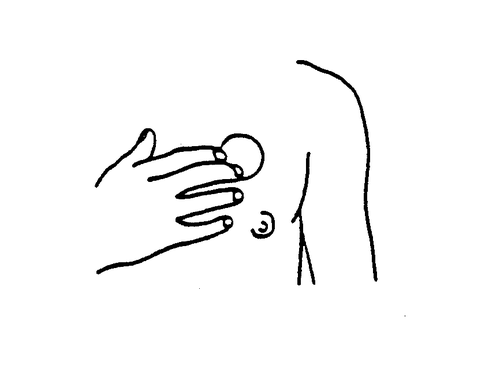 Schizzo di una mano che stringe un oggetto cilindrico con un piccolo bulbo all