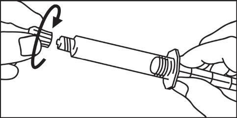 Mani che avvitano un cilindro trasparente su un adattatore filettato con una freccia che indica il movimento rotatorio