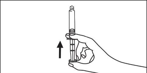 Mano che tiene un dispositivo penna con un ago avvitato e una freccia nera che indica la direzione verso l