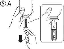 Mano che preme il tappo di una siringa preriempita con il farmaco, freccia nera indica la direzione della pressione