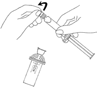 Mani che tengono un dispositivo autoiniettore con ago esposto e cartuccia intercambiabile separata in basso
