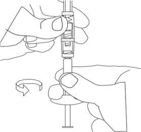 Mano che ruota un dispositivo per iniezione sottocutanea con ago trasparente e corpo cilindrico bianco