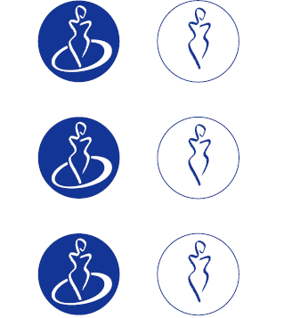 Silhouette stilizzate di corpo femminile su sfondo blu e bianco in cerchi concentrici