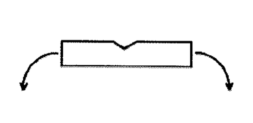 Schema di un dispositivo medico con frecce curve che indicano la direzione di inserimento o rimozione