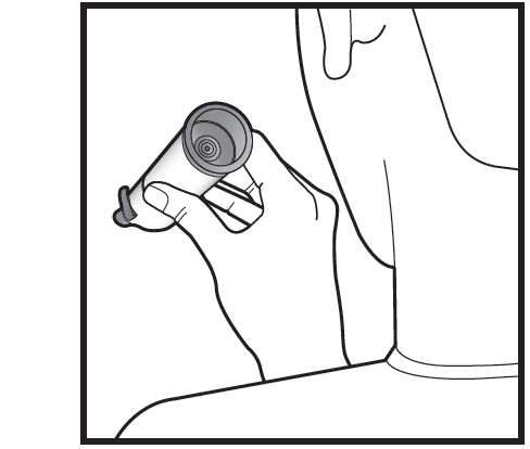 Mano che tiene una siringa preriempita con ago trasparente pronta per l