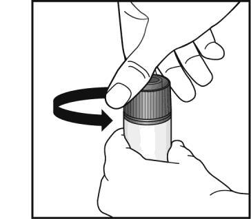 Mano che ruota un cilindro medicinale scuro con una freccia curva nera indicante il movimento rotatorio