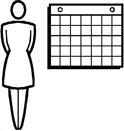 Figura stilizzata di una donna di fronte a un calendario mensile con caselle vuote