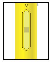 Dispositivo medico giallo a forma di penna con finestra rettangolare e cursore grigio centrale