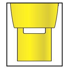 Forma gialla stilizzata con sezione superiore più ampia e inferiore rettangolare con apertura centrale