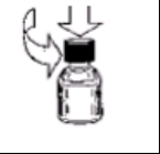 Fiala di vetro trasparente con tappo nero e frecce bianche che indicano la direzione per l