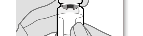 Fiala di vetro trasparente con tappo nero tenuta da una mano stilizzata con guanto grigio