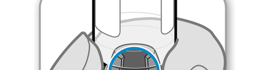 Dispositivo inalatorio bianco e grigio con bocchino blu e meccanismo interno visibile