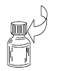 Fiala di medicinale con tappo a vite e freccia curva bianca che indica la direzione di estrazione