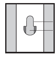 Dispositivo medico con corpo grigio a forma di U e due ombreggiature laterali nere su sfondo grigio chiaro