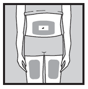 Schema del corpo umano con area evidenziata in grigio nella regione addominale inferiore e gambe