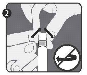 Dispositivo autoiniettante con due frecce nere che indicano la pressione e un cerchio con una freccia barrata