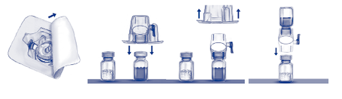 Fiale di medicinale con componenti per la preparazione e l
