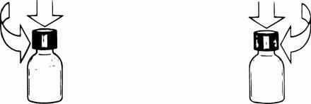 Fiale di medicinale con tappi neri e frecce bianche che indicano la direzione per rimuoverli