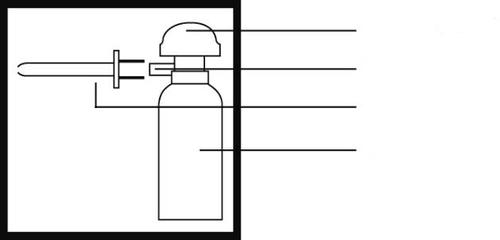 Siringa schematica con ago inserito in un contenitore cilindrico bianco e linee orizzontali parallele