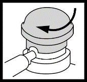 Dispositivo medico con cilindro e pulsante rotante indicato da una freccia per la regolazione