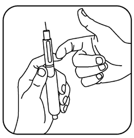 Mano che tiene un dispositivo per iniezione con ago visibile pronta per l