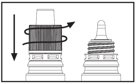 Fiala con tappo grigio e ago protettivo, freccia che indica la rimozione del cappuccio protettivo e inserimento sull
